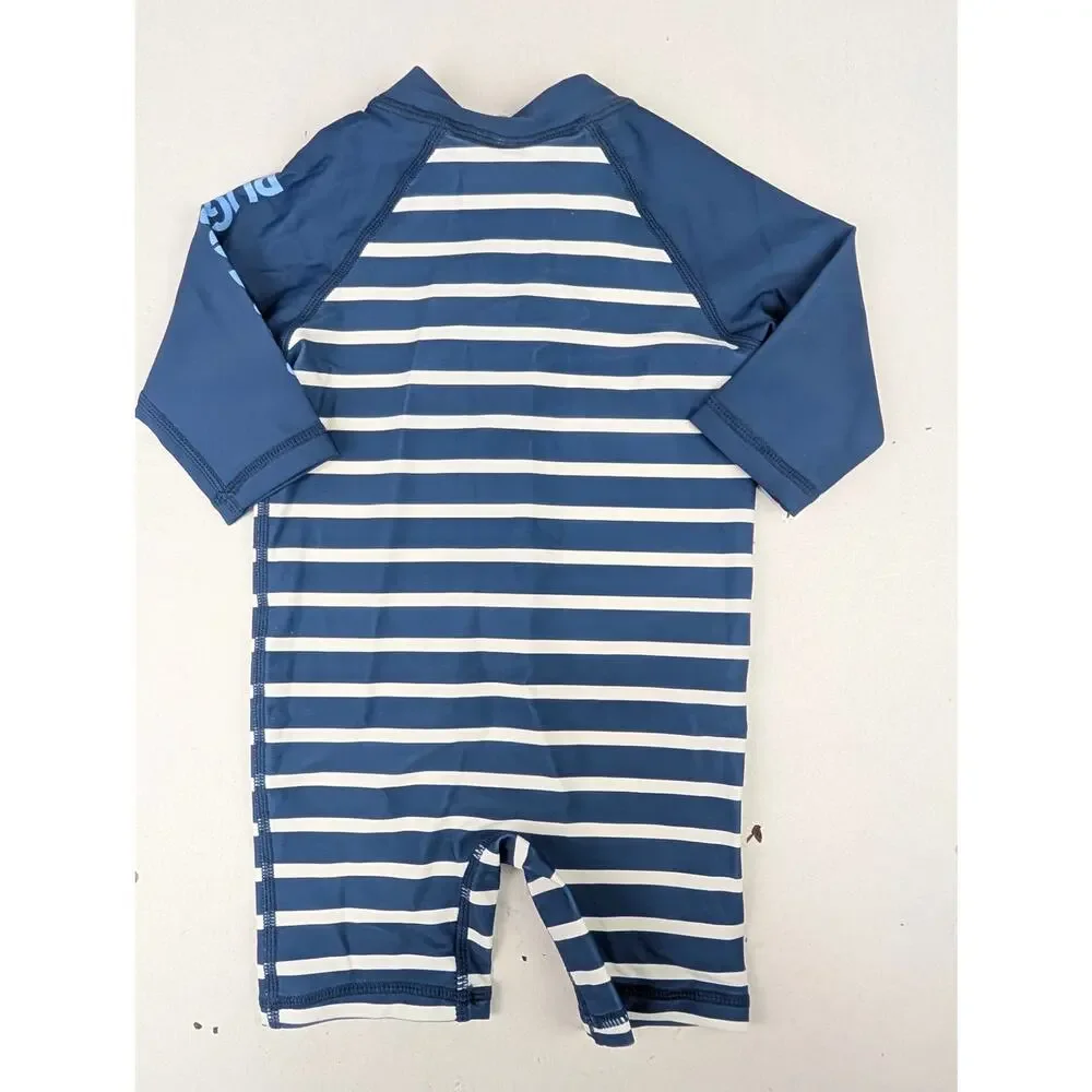 Rugged Butts Infant 3-6 Months Blue/White Stripe One Piece Rashguard